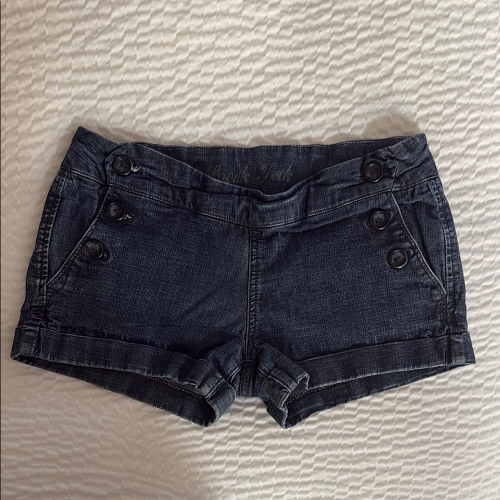 Blue Jean Shorts with Cuffed Hem and Topstitching